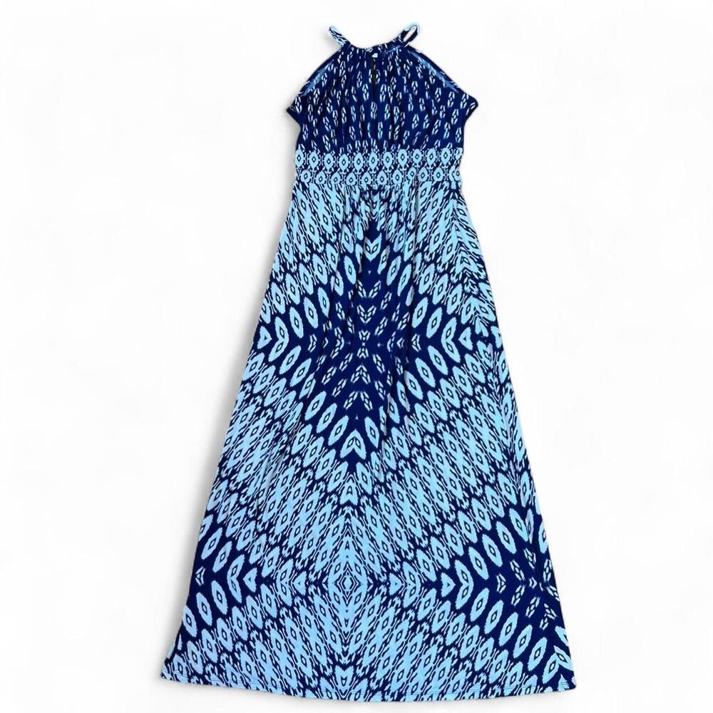 Patterned Maxi Dress Wrinkle Resistant Wedding Guest Blue White Size 6